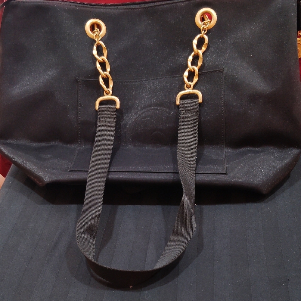 Elegant Black Tote Bag with Gold Accents